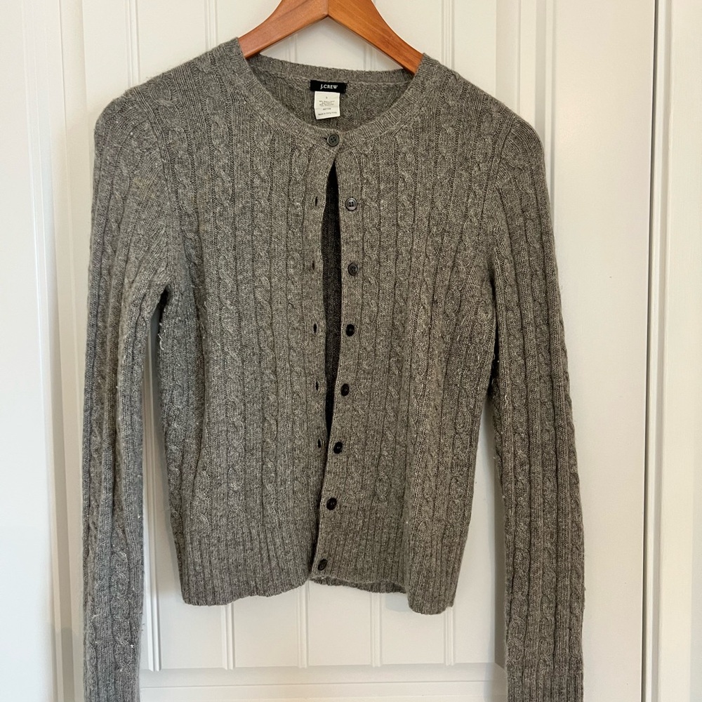 J. Crew Heather Gray Cable Knit Cardigan